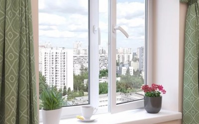 Двухстворчатое пластиковое окно белого цвета